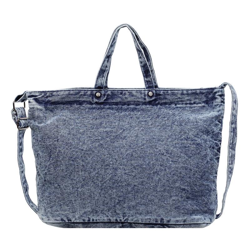 Large Capacity Denim Tote Bag Commuter Handbag Vintage Student Class Shoulder Crossbody Bag