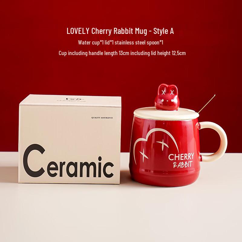 Festive Cherry Rabbit Mug with Spoon