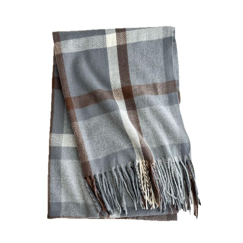 Contrasting color plaid scarf women's winter atmosphere thickened and kept warm imitation cashmere shawl versatile new model