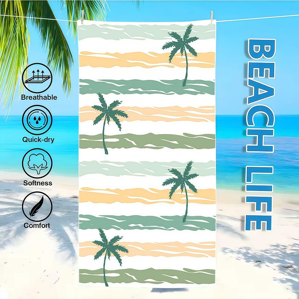 Towel Textile Waves Tree Tropical Bathrobe Palm Beach Quick-Drying Lightweight Portable Camping Swim Pool Travel