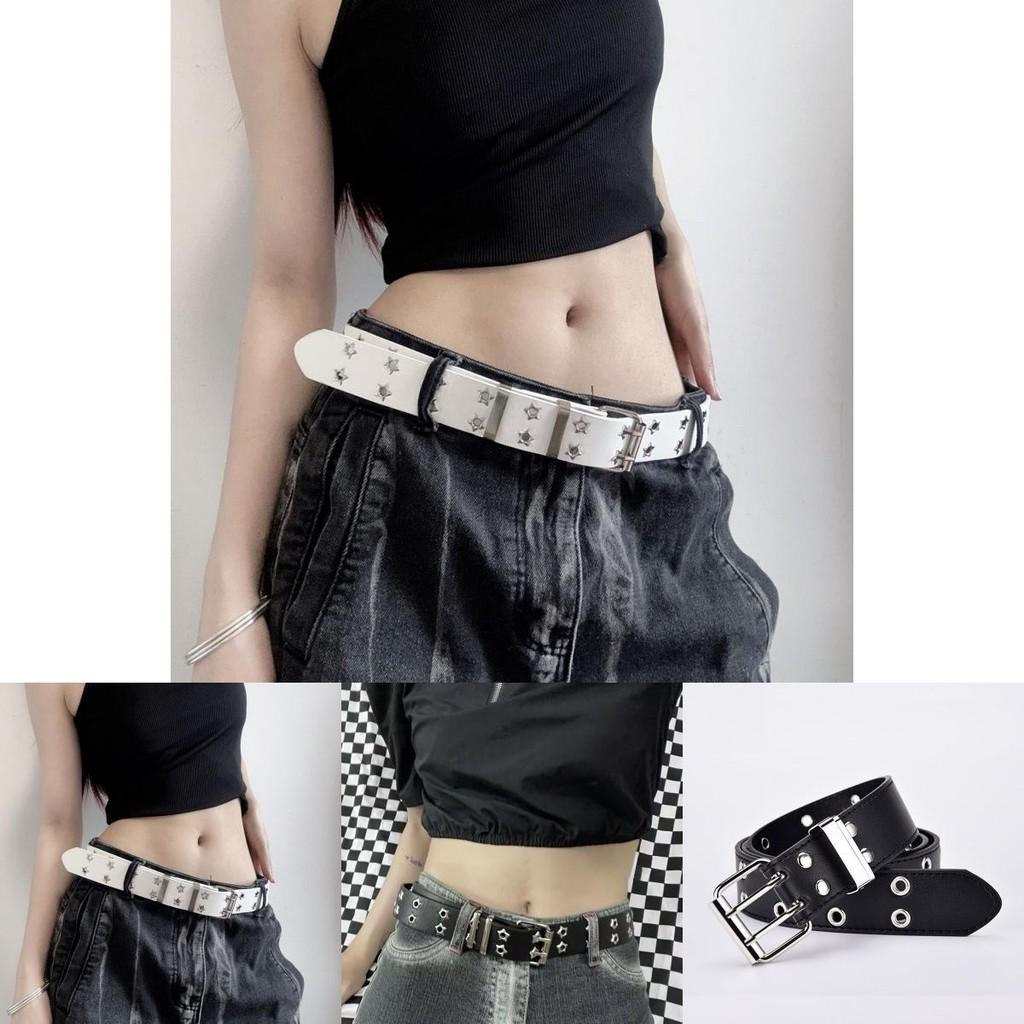 Vintage Hollow Punk Style Casual Double Row Star Studded Buckle Women's Fashion Belt