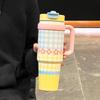 Large Capacity Insulated Stainless Steel Travel Mug With Handle Straw Women Office Students