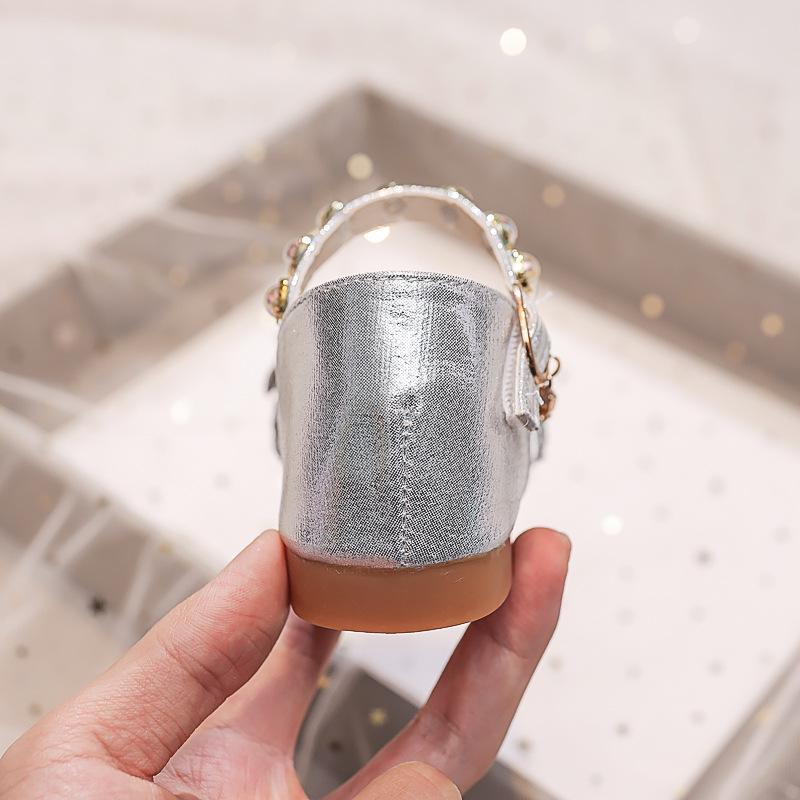 Sandali Aperti con Fiocco di Cristallo da Bambina - Scarpe da Principessa Estate 2025 con Suole Morbide per Esibizioni