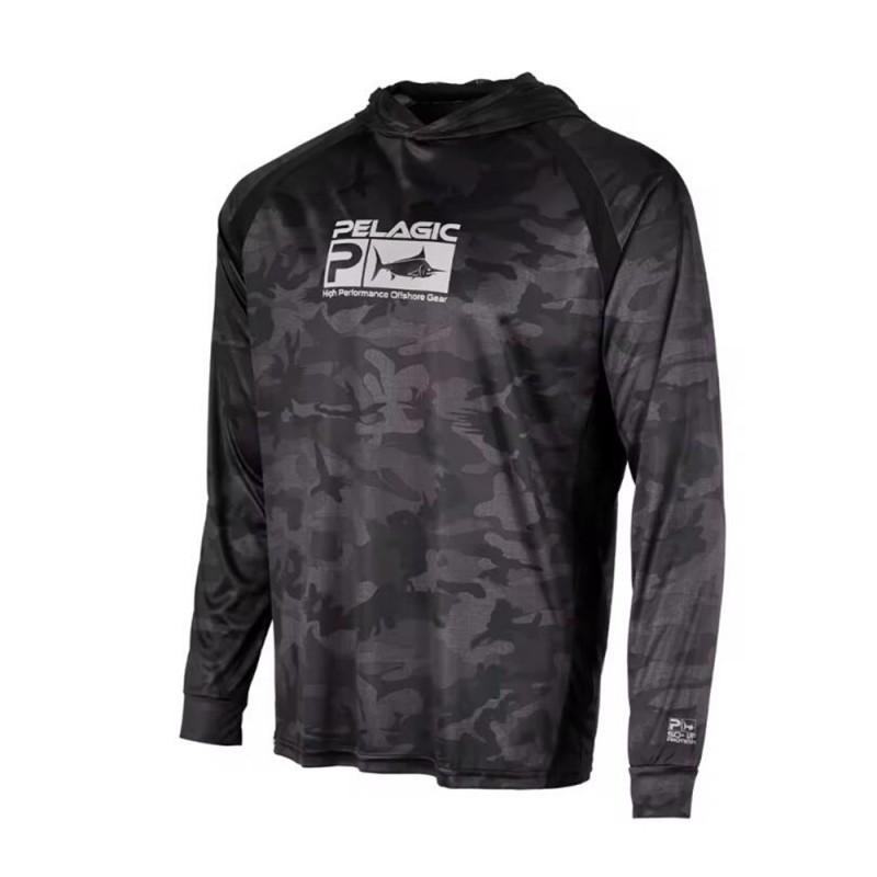 Herren Langarm Kapuzen-Schnelltrocknendes Angelhemd UV-Schutz Atmungsaktiv Outdoor Sportbekleidung Sommer 4XL