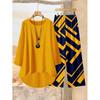 1116 Floral Print Suit Women's Long Sleeve Irregular Hoop Wide Leg Pants Casual Summer Large Size