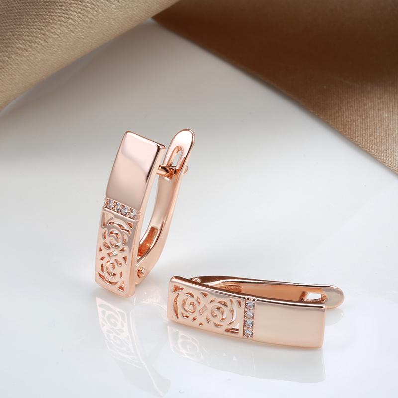 New Trend Hollow Flower Drop Earrings For Women  Rose Gold Glossy Natural Zircon Fashion Jewelry Women Earrings