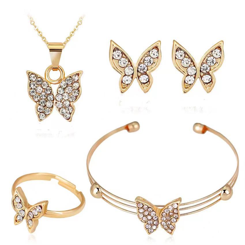 Chic Rhinestone Zircon Jewelry Set: Necklace, Earrings, Ring & Watch for Women