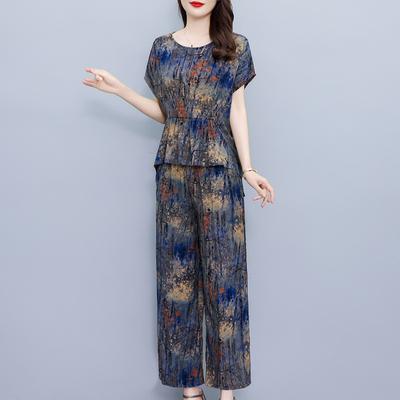 Summer Wide Legs Pants Sets for Women 2 Pieces Elegant Plus Size Loose Vintage Clothes