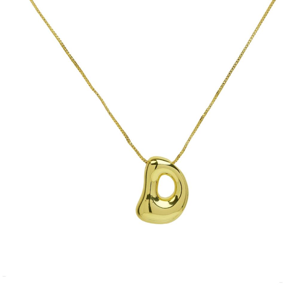 18K Gold Plated Copper Balloon Bubble Chubby Alphabet Pendant Necklace
