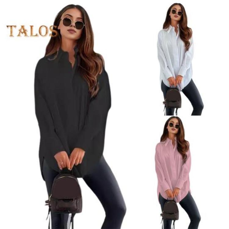 Office Lady Shirt Women Casual Lapel Long Sleeve Solid Color Loose Fit Tops Commuting Style Single Breasted Shirt