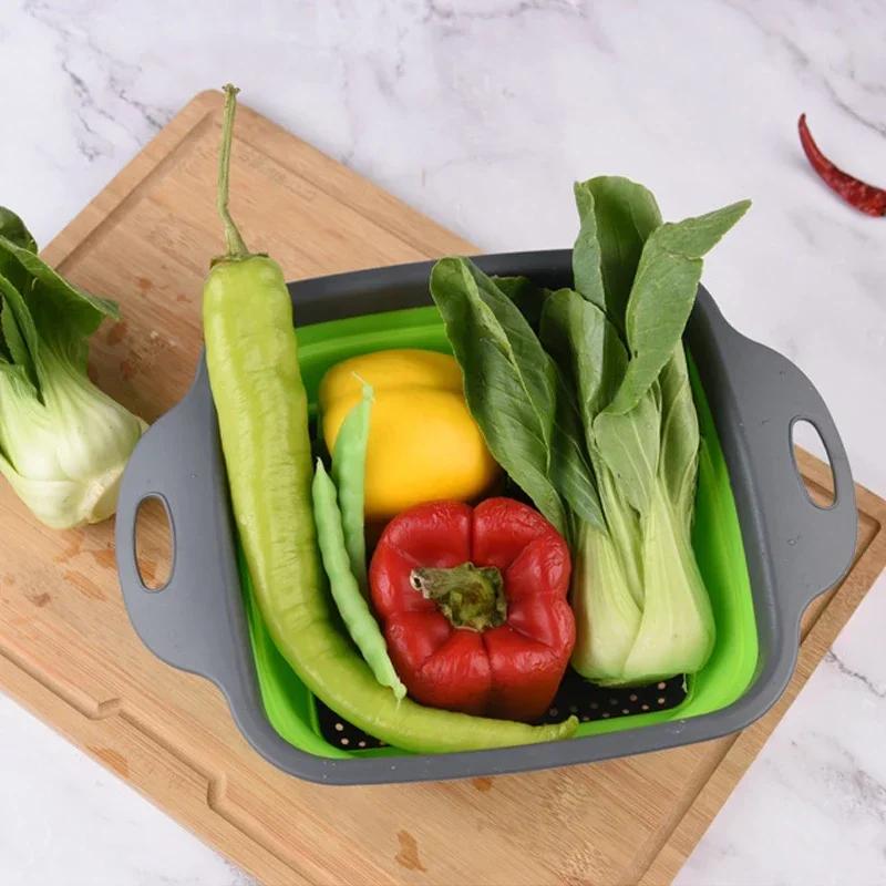 1Pcs Silicone Folding Drainer Basket Fruit Vegetable Foldable Colander Kitchen Strainer for Food Pasta Kitchenware Drain Device