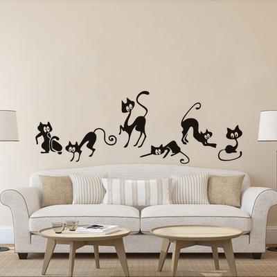 Six Cat Animal Family Room Window Wall Mural Decorative Decal Detachable