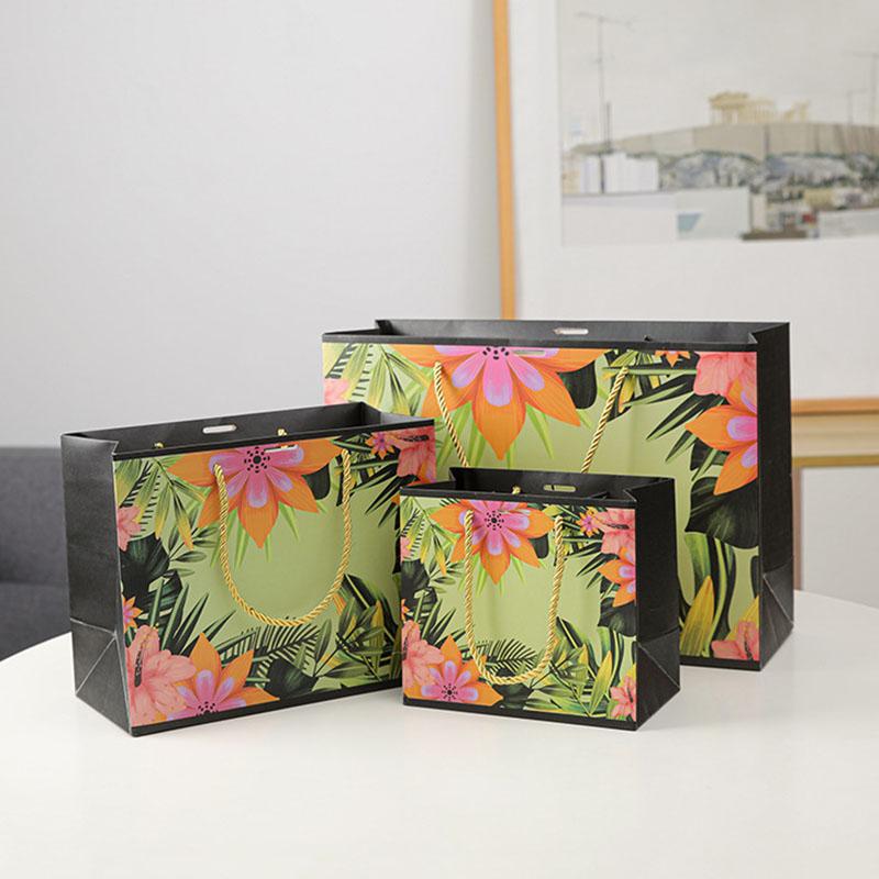 WTEMPO Elegant Floral Gift Handbags with Ribbon Bow Paper Bags with Handles for Flowers Dolls Gifts Simple Shopping Bags Universal Packaging Bags