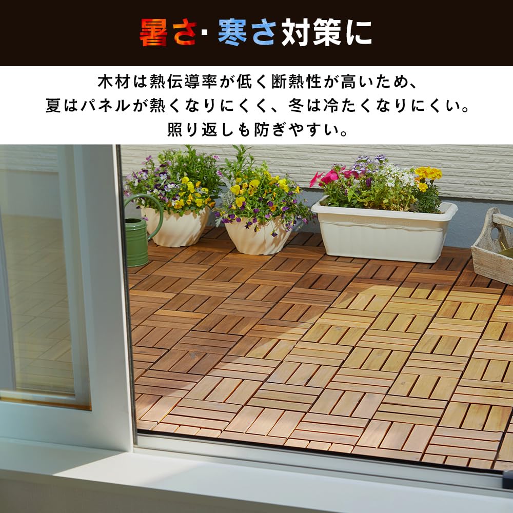 IRIS OHYAMA Wood Tile Deck Brown 9 Pieces Natural Wood No Tools Required Easy Installation Balcony [Set Product] WTD-12