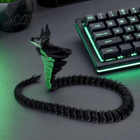 Detailed Snake Collectible Ornament, 3D Printing Poseable Figure with Movable Exotic Animal Ornament Joints Flexible Postures, Dark Themed Desktop