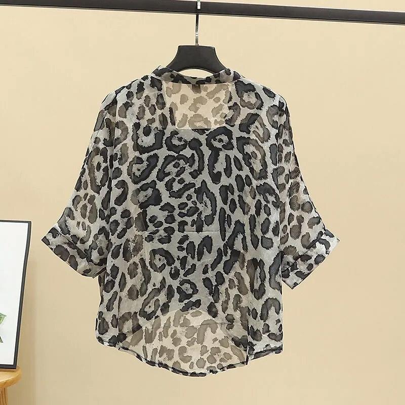 Shirt Women Two Piece Leopard Tops V Neck Summer Loose Versatile Large Size Pullover Shirt
