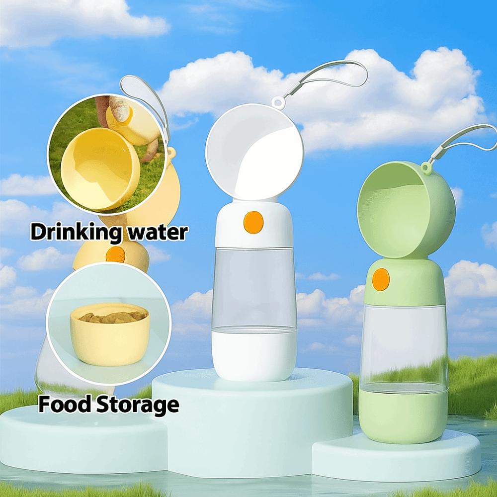 Portable 2 in 1 Pet Water Bottle Easy To Clean with Strap Dog Water Bottle Transparent Plastic Pet Food Containers Dogs