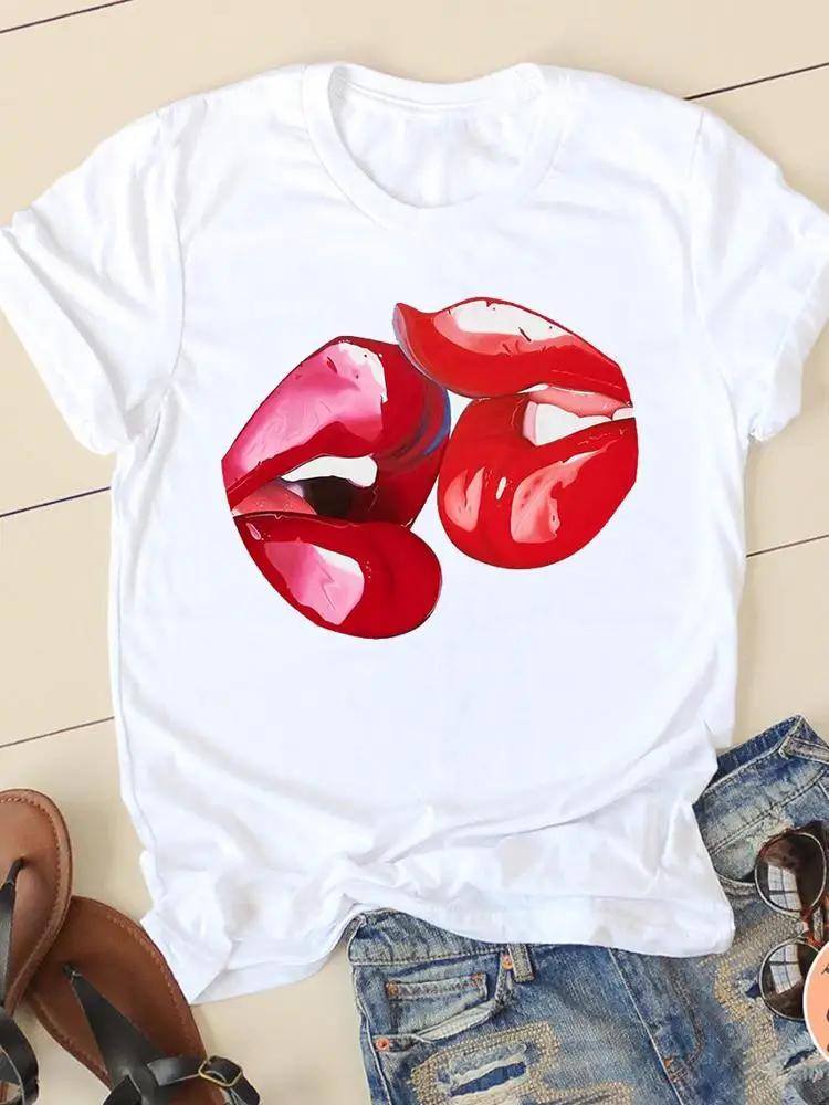 Clothing Summer Short Sleeve Watercolor Lip Sexy New Ladies Casual Unisex Fashion Graphic Tee Tshirts Female T Shirt Clothes