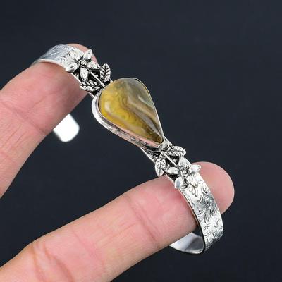 Natural Multi Fluorite Gemstone Bangle Flower Adjustable 925 Sterling Silver