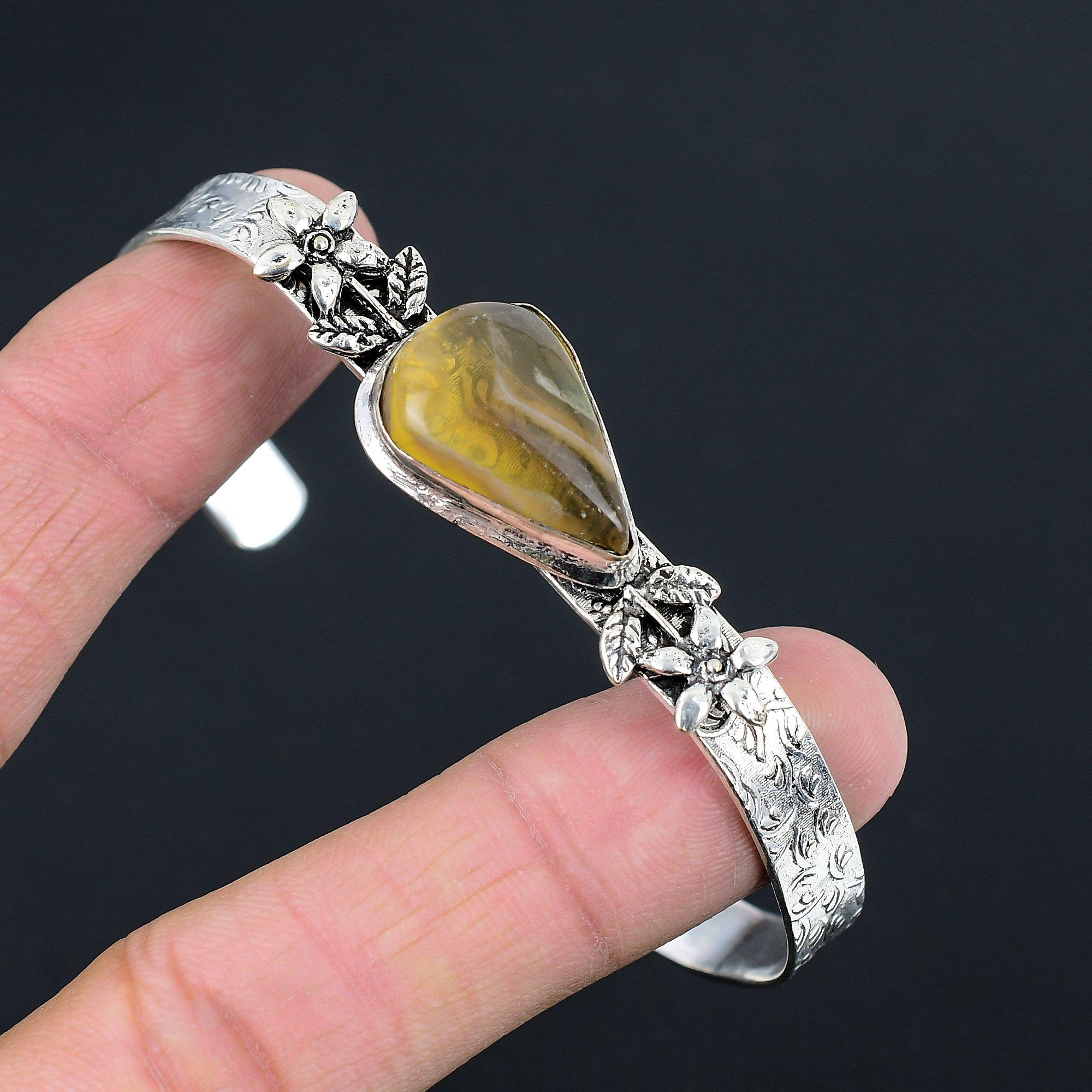 

Natural Multi Fluorite Gemstone Bangle Flower Adjustable 925 Sterling Silver Adjustable