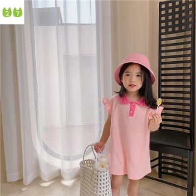 Casual Children Skirt Solid Color Girls' Polo Dress Short Sleeve Knitted Dress