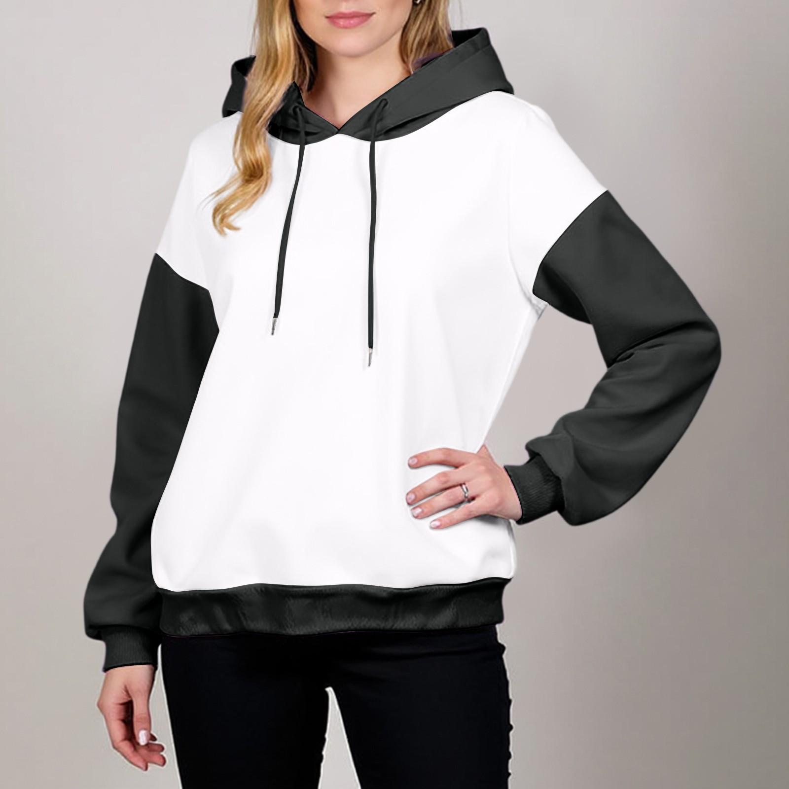 

Women s Fashionable Color Blocked Long Sleeved Hooded Pullover Sweatshirt Top XL чёрный