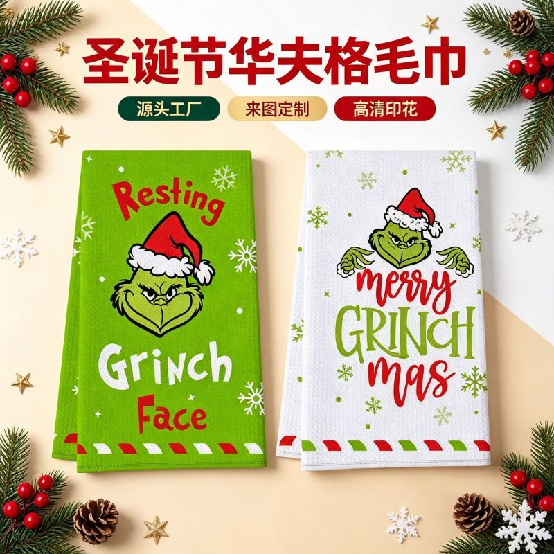 Christmas Grinch Waffle Kitchen Towel 380gsm Blend Printed Hand Bathroom