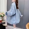 Frühling Damen distressed Jeansjacke lockere Passform Vintage Stil ausgefranster Saum Freizeitmantel