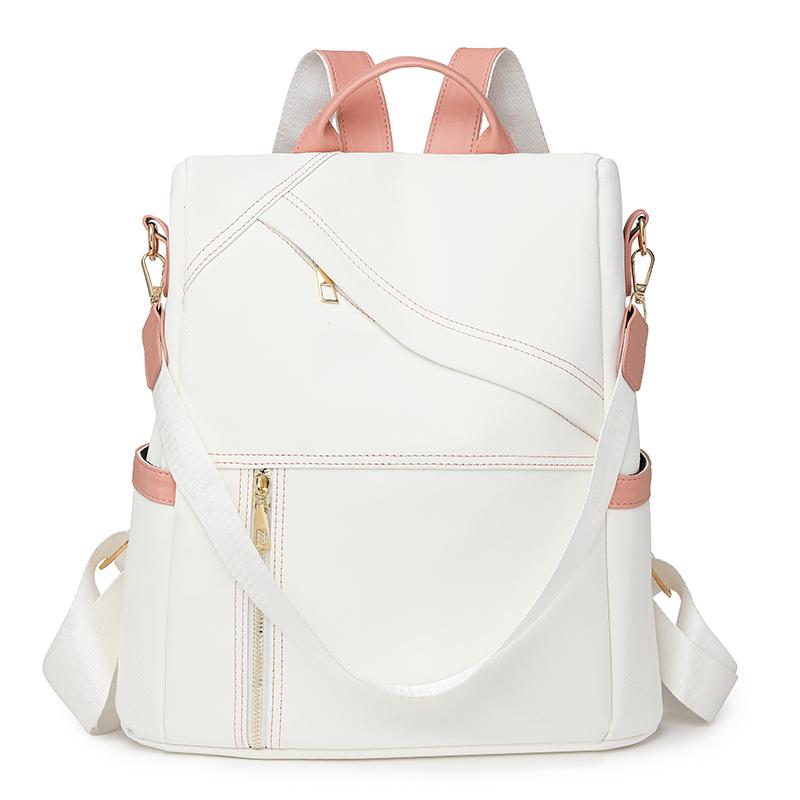 Rucsac Dama Color Block Capacitate Mare Geantă de Călătorie PU Geantă de Umăr