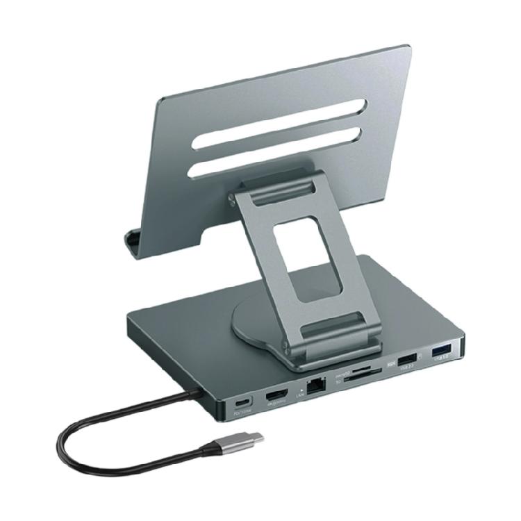 

Adjustment Height USB C Docking Station Aluminum Stand 1000Mbps Ethernet PD100W Charging Foldable Heat Ventilation