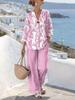Hot-selling women's suit large size loose V-neck printed shirt summer casual vacation wear two-piece suit women