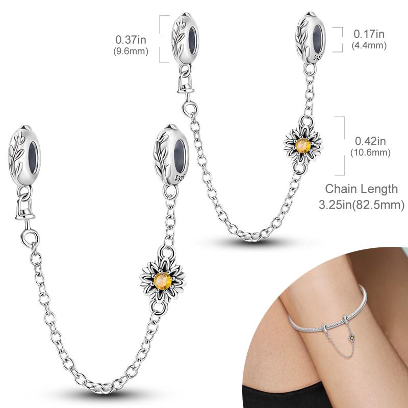 New 925 Silver Charms Bead Safety Chain Bead Fit Original Charms Bracelet Pendant Fine DIY Birthday Jewelry For Women