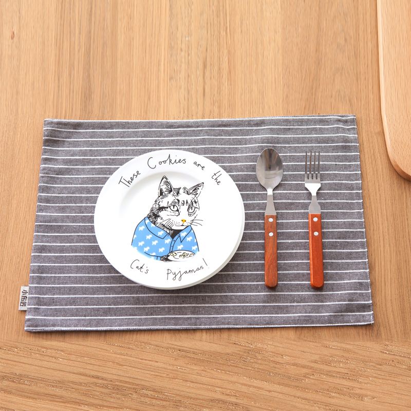 

Scandinavian Ins Japanese Fresh Stripes Cotton and Linen Placemat Double Layer Western Food Artistic Tablecloth Photography Bowl Plate Heat Proof Mat Coffee bar placemat 20*30cm