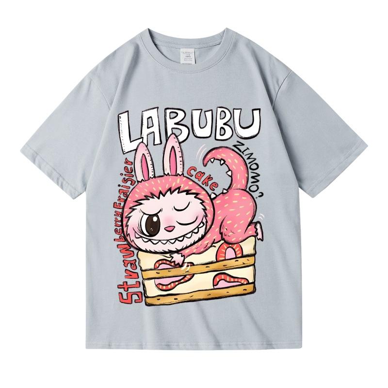 

Детская летняя хлопковая футболка с коротким рукавом Labub, простая футболка свободного кроя с круглым вырезом для студентов 150