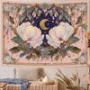 Floral Moon Magnolia Tapestry Vintage Celestial Flower Print Wall Hanging For Bedroom Living Room Boho Aesthetic Decor