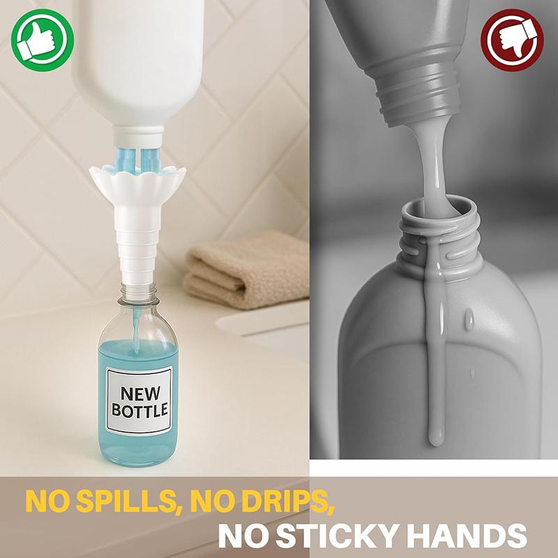 Kit Universel de Vidange de Bouteille - Connecteur Réutilisable de Transfert de Liquide Avec Adaptateur Entonnoir Sans Déchets, Compatible Avec Savon, Shampoing