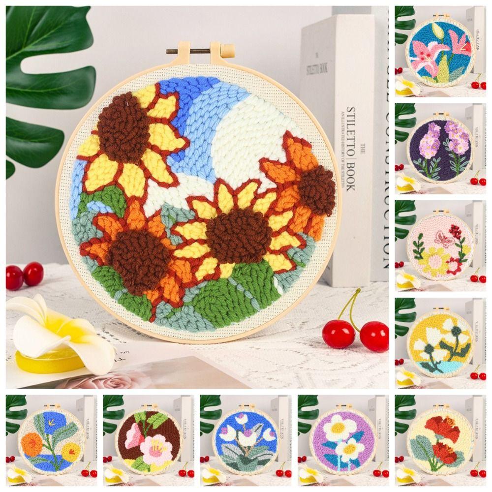 Flower Pattern Punch Needle Set Needlework Poke Needle Embroidery Kit  Educational Toys