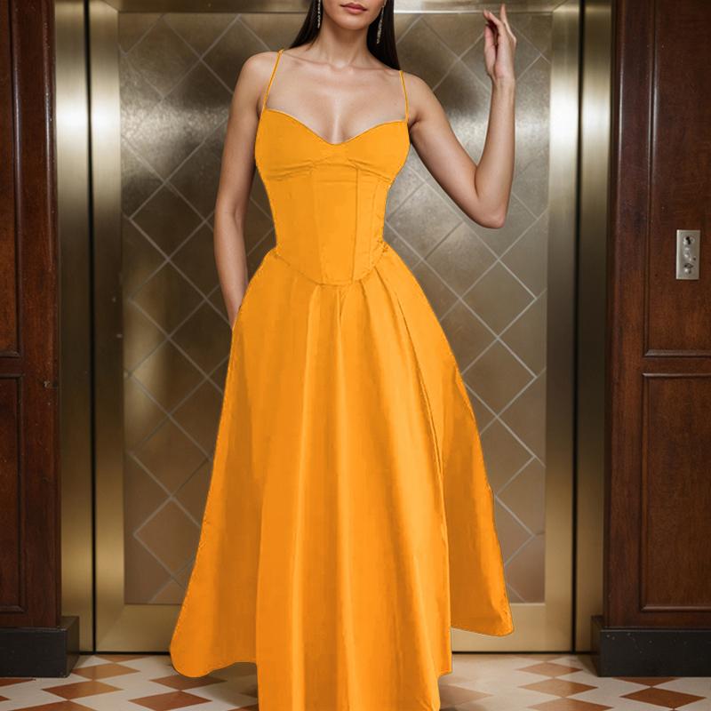 ZANZEA Женское праздничное летнее платье-комбинация без рукавов жёлтый