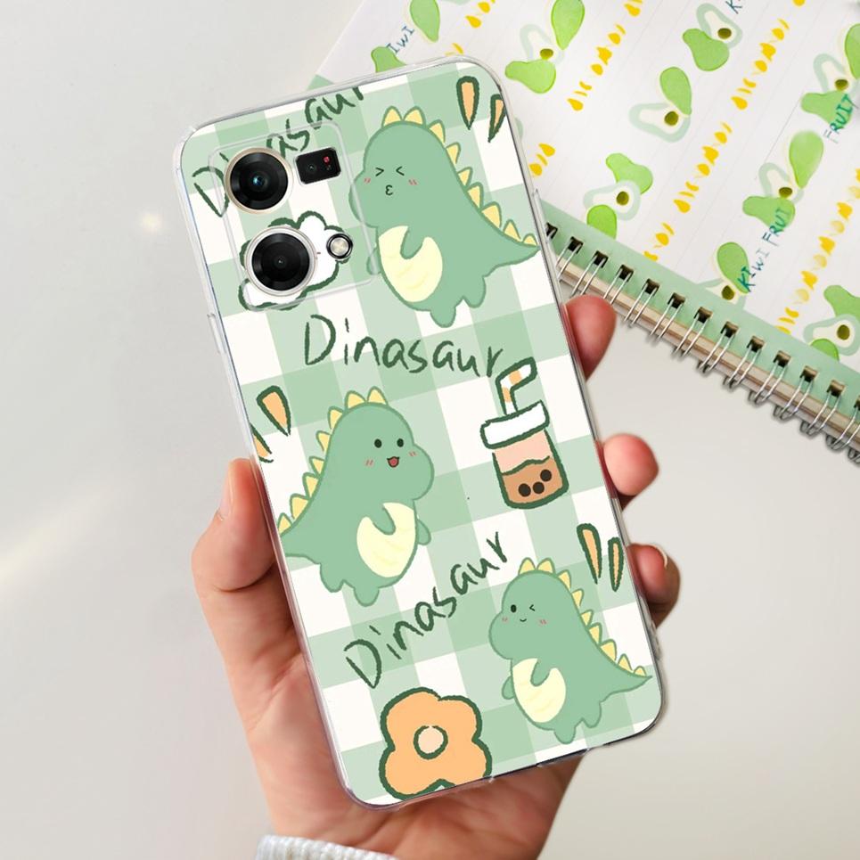 For Oppo Reno7 4G Case CPH2363 Cute Cat Dinosaur Flower Soft  Clear silicone Protector Back Cover For Oppo Reno 7 Phone Capa