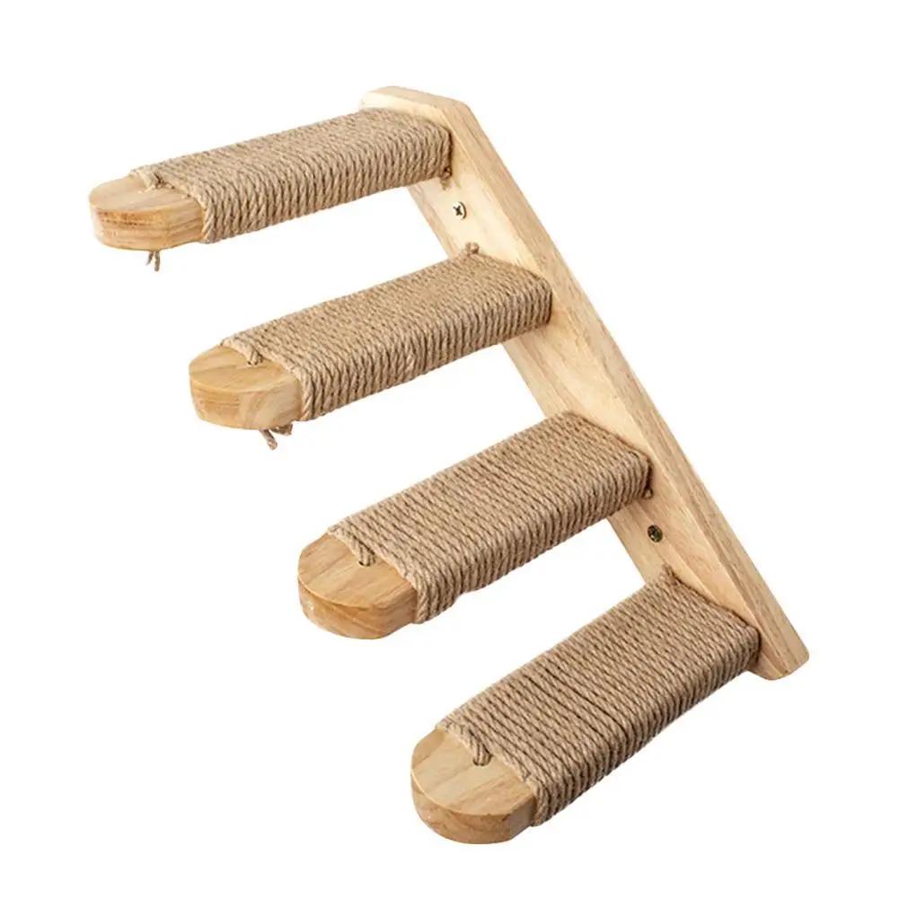 1 Piece Wall-mounted Cat Climbing Rope Solid Wooden Pedals And Sisal Rope Kitten Training Claw Grinding Indoor Cat Furniture