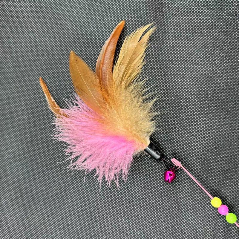 Steel Wire Feather Cat Teasing Stick with Replacement Head for Self-Entertainment