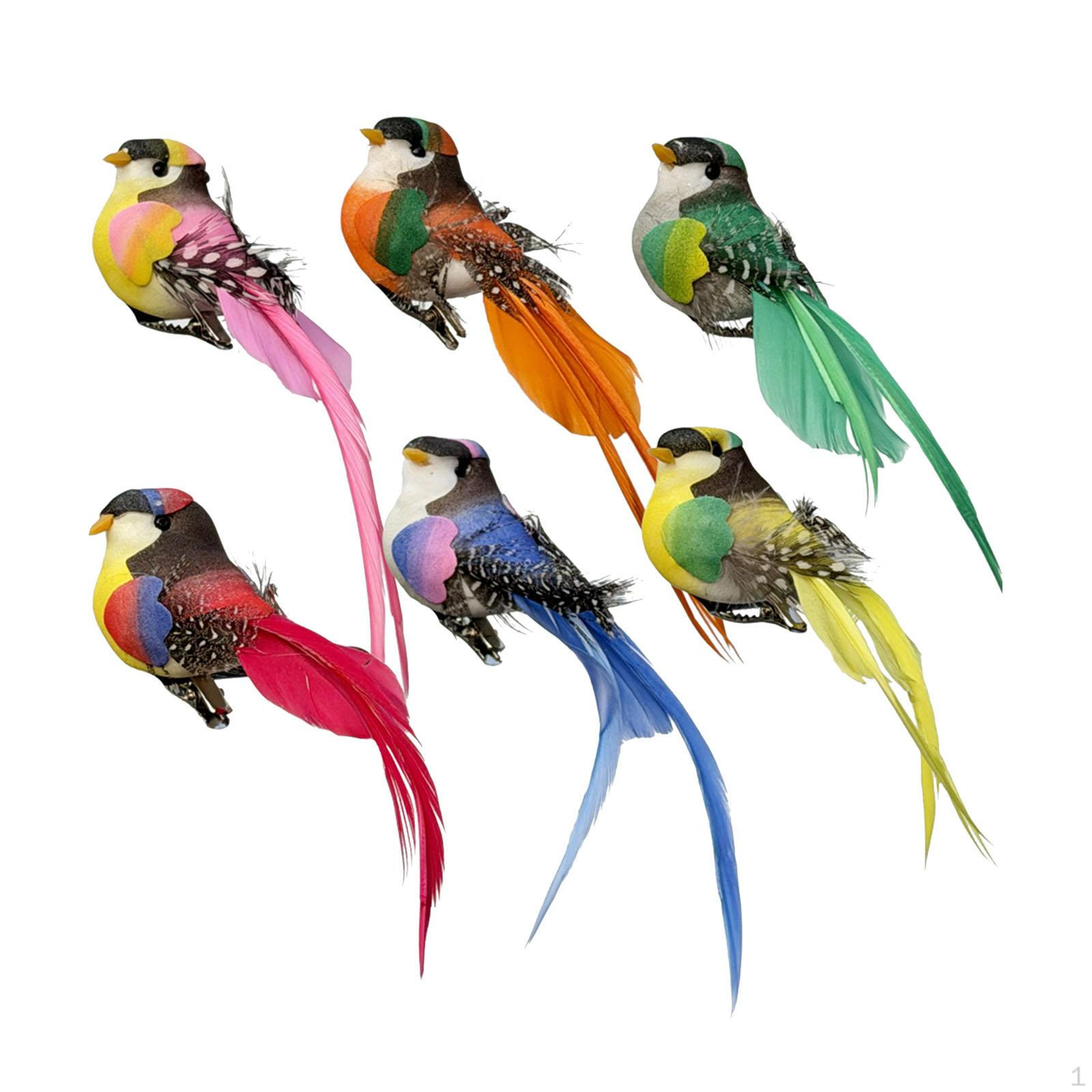 6Pcs Artificial Bird Ornaments Decorative Fake Birds Clip on Lifelike Figurine Tree Branch Decors