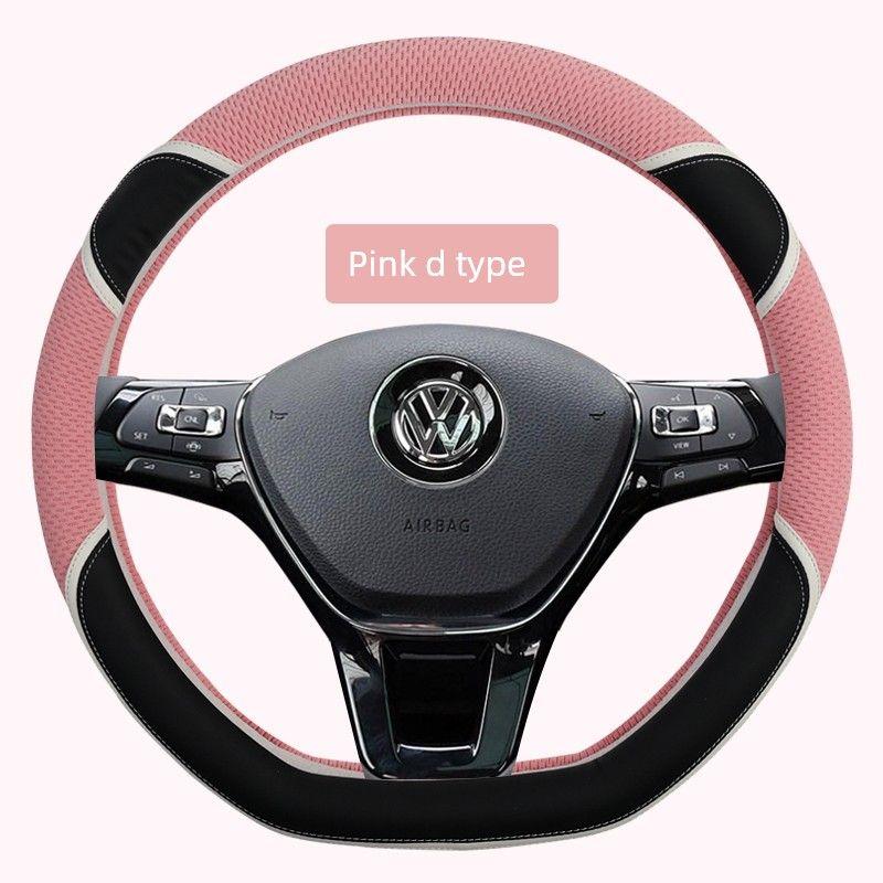 

Car Steering Wheel Cover for Women, Summer Korean Cute Ice Silk Cartoon Internet Celebrity Round Non-Slip D-Shaped Sweat-Absorbing Handlebar Cover Panda Ice Silk Steering Wheel Cover [Pink D Shape]