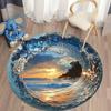Ocean Wave Sunset Round Rug Flannel Printed Carpet Beach Theme Home Decor Cozy Soft Floor Mat Living Room Indoor Use