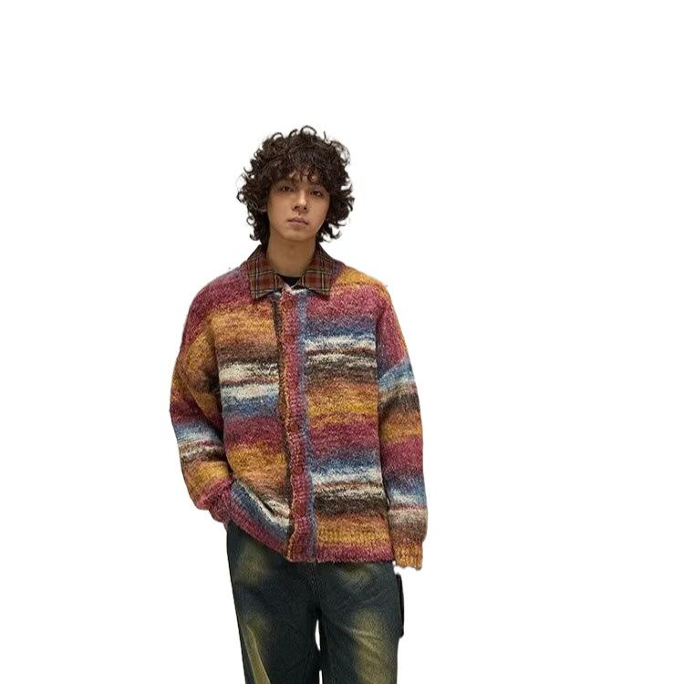 Men's Autumn/Winter Retro Striped Cardigan Sweater - Loose Fit, Casual Style