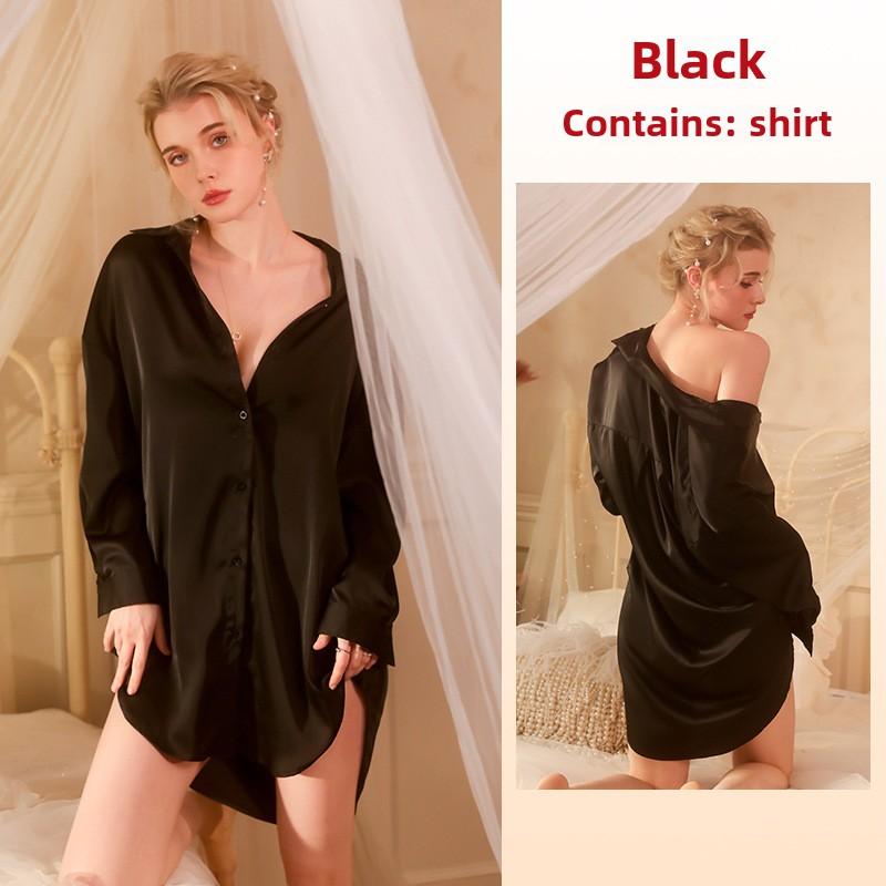 Sexy Boyfriend Wind Shirt Pajamas Dressing Gown Sexy Pajamas Ice Silk Loungewear Can Be Worn Outside