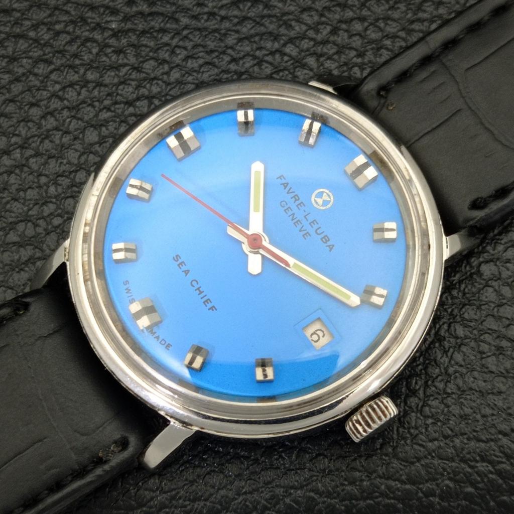 USED SWISS FAVRE LEUBA SEA CHIEF HAND-WINDING MENS SKY BLUE DIAL WATCH A432143-2 R110-a432143