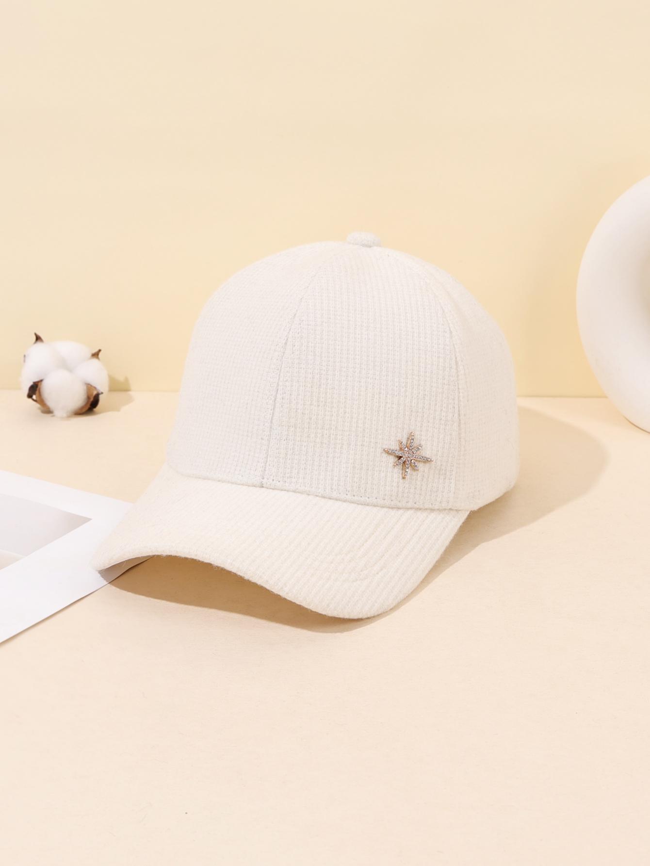 

1/2PC Beige Rhinestone Star Baseball Cap - Soft Warm Winter Hat for Cold & Sun Protection, Chic Streetwear Daily Outfit белый
