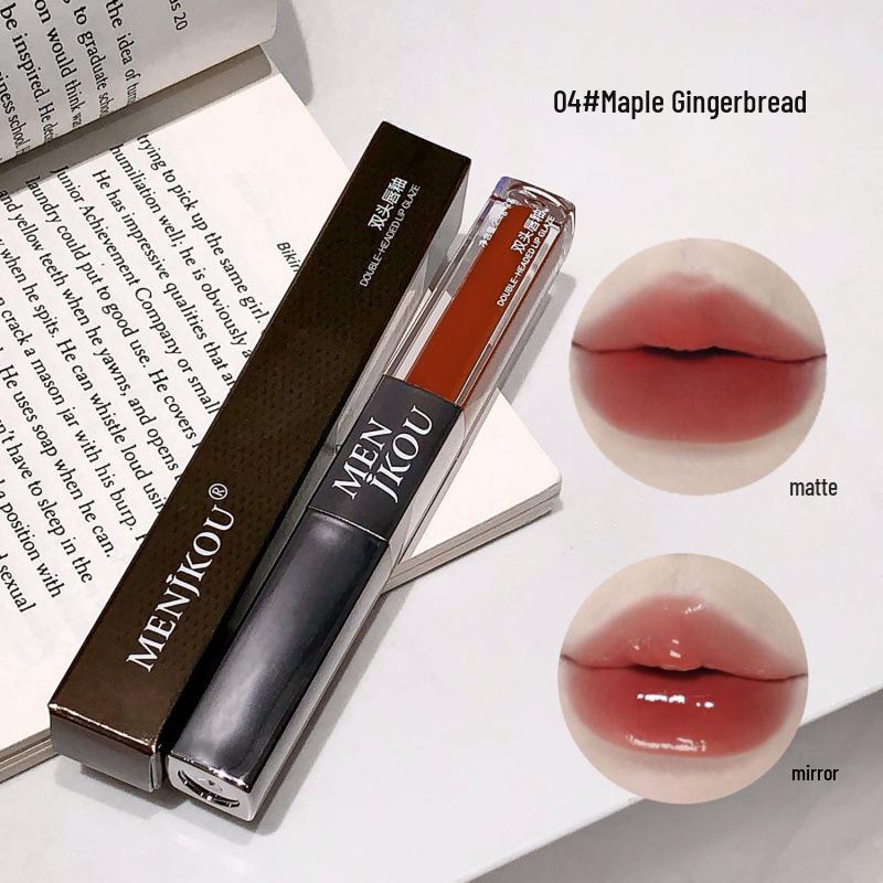 

Mengjiakou Двусторонняя стойкая матовая вельветовая помада: Не выцветающий, не липкий, увлажняющий блеск для губ. 2.2g + 2g