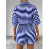 European and American Summer New Lapel Single-Breasted Stripe Print Loose Short sleeve Wide Leg Jumpsuit Shorts Jumpsuit